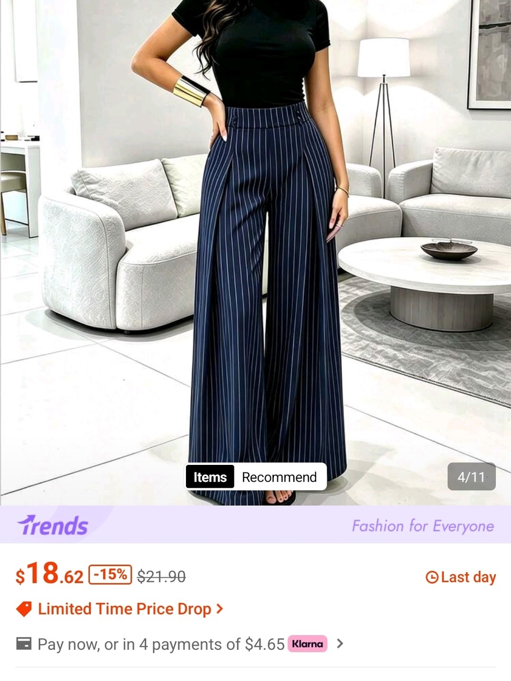 SHEIN Navy Pinstripe High-Waist Wide-Leg Trousers